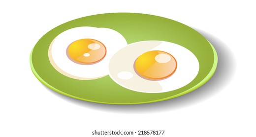 Fried Eggs On A Plate. Vector Illustration