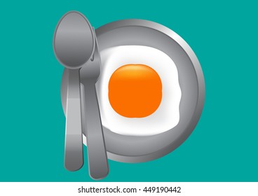 Fried eggs on plate, vector illustration