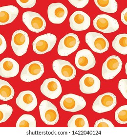 Fried eggs on red background seamless pattern. Vector illustration. 