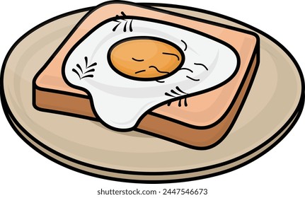 fried eggs on toast with Parsley Concept, Egg in the basket vector icon design, European breakfast symbol, Americans Morning Meal Sign, Restaurant cafe menu stock illustration
