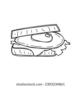 Huevos fritos en tostada con verduras. Ilustración dibujada a mano por vectores.