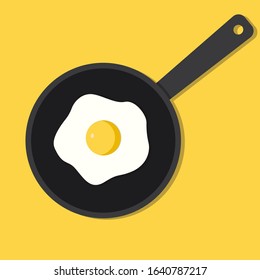 Fried eggs in a pan isolated on a yellow background. Fried eggs of various forms. Vector illustration in cartoon style.
