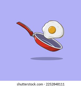 Fried Eggs and Pan Isolated On Light Blue Background. Cartoon Vector Graphic Design Element