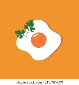 Fried eggs and parsley. Vector illustration. 