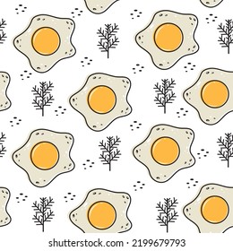 Fried eggs pattern, color vector illustration background