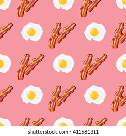 Fried eggs pattern colorful with bacon