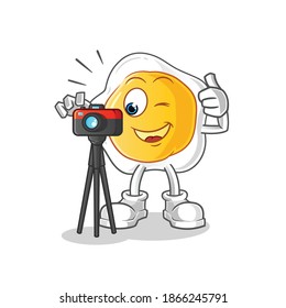fried eggs photographer character. cartoon mascot vector