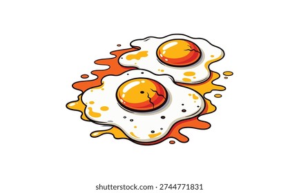 Fried eggs with runny yolks and white on plate