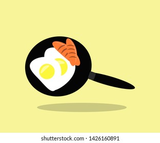 fried eggs with sausages in a frying pan