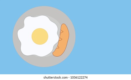 Fried eggs and sausages in a gray dish.