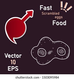 Fried eggs. Scrambled egg. Breakfast serving. Cooked omelette. Isolated background. EPS10 vector illustration.