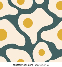 Fried eggs. Seamless modern abstract pattern for fabrics, throw pillows, kitchen textiles, bed linen. Vector.