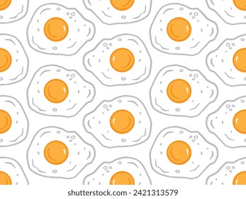 Patrón sin soldadura de huevos fritos. Textura brillante de huevo, fondo de vista superior para afiche, menú de café, volante, libro de cocina, banner, tarjeta, papel envolvente, diseño de paquete.