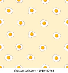 Fried eggs seamless pattern. Flat simple design for textile, wrapping paper, banner, backdrop. Vector illustration isolated on yellow background.