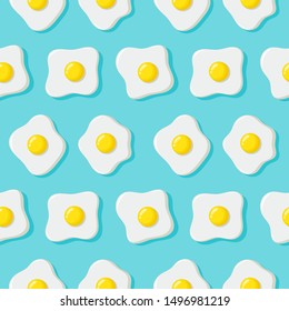 fried eggs seamless pattern on blue background. vector Illustration.