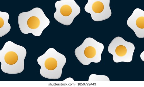 Fried Eggs seamless pattern on blue background. Vector illustration.