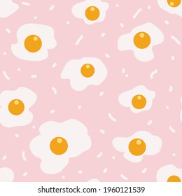 Fried Eggs Seamless Pattern on pink background. Vector Illustration
