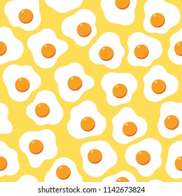 Fried eggs seamless pattern wallpaper on yellow background, Simple flat design, Vector illustration