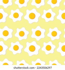 Fried Eggs nahtlose Muster.Tapete oder Hintergrund.Gelbe Textur.Essen und Menü für Café oder Restaurant.Umhüllungspapier oder Gewebe.Vektorgrafik.Flaches Design.Banner oder Vorlage.