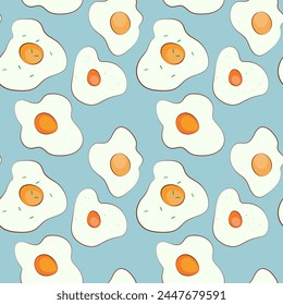 fried eggs seamless vector pattern, food background print