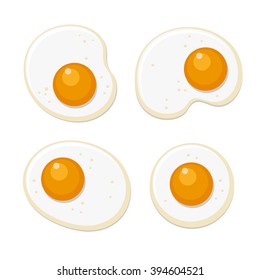 Fried Eggs Set. Flat Style on White Background. Vector