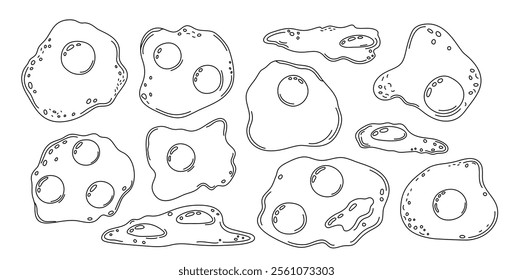 Fried eggs set food element simple outline vector hand drawn illustration, traditional breakfast dish source of protein and vital force, healthy organic diet meal, perfect for menu, poster, etiquette