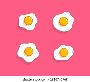 Fried eggs set. Helthy breakfast. Cartoon egg flat trendy design collection. Vector illustration isolated on pink background.
