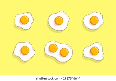 Huevos fritos. Desayuno saludable. Colección de diseño de moda de huevo de caricatura. Ilustración vectorial aislada en fondo amarillo.