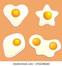 Fried eggs set. Vector illustration of a chicken egg cooked for breakfast.