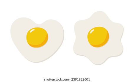 Fried eggs in the shape of a flower and a heart. Vector illustration. Flat style	
