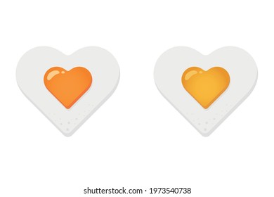Fried eggs in the shape of a heart isolated on a white background. Scrambled eggs. Vector illustration.