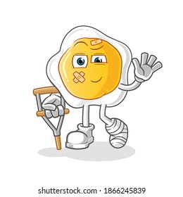 fried eggs sick with limping stick character. cartoon mascot vector