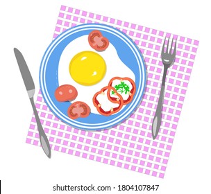 Fried eggs with simple salad. Classic breakfast illustration
