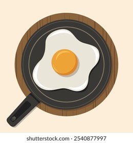 A fried eggs sitting on top of a pan of frying pans on top of a table illustration