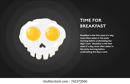 Fried eggs skull shape concept vector flat poster design. Illustration with place for text