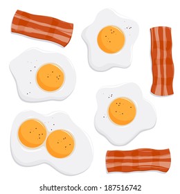 Fried Eggs And Slices Of Crisp Bacon. Vector Illustration