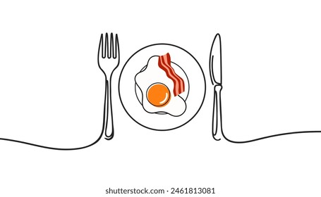 Fried eggs and slices of crisp bacon. Menu cafe Vector illustration.