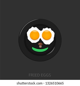 Fried eggs smile. Fried eggs with cucumber and mushroom Funny breakfast Top view