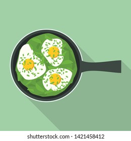 Fried eggs with spinach icon. Flat illustration of fried eggs with spinach vector icon for web design