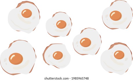 Fried eggs sunny side up slice ham set