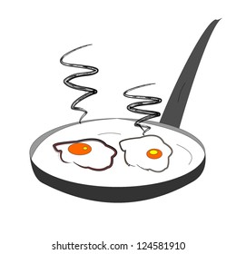 Fried eggs that look like funny face isolated on white background