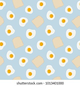 Fried eggs and toast bread breakfast seamless pattern. Fresh toasted bread and fried eggs. Yummy breakfast. Vector hand drawn illustration seamless pattern.