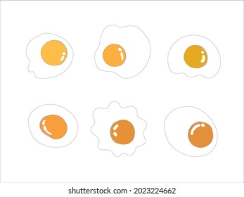 Fried eggs with various shapes in the top view.