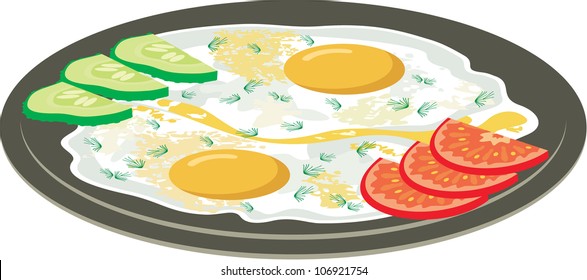 Fried eggs with vegetables. vector