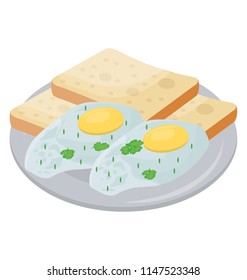 
Fried eggs and whole grain bread in a dish 
