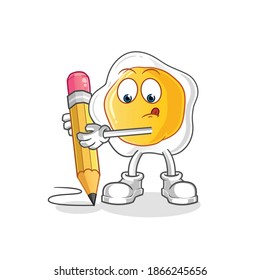 fried eggs write with pencil character. cartoon mascot vector