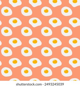 Fried eggs with yolk in cartoon style Seamless pattern in trendy shades. Wallpaper design concept