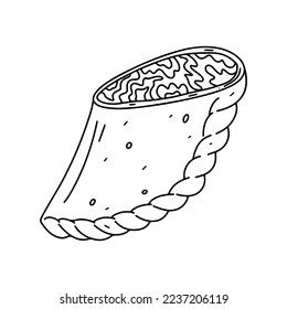 Fried empanada in hand drawn doodle style. Traditional Colombian food. Latin American food vector illustration.
