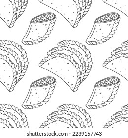 Fried empanadas seamless pattern. Traditional Colombian food background. Endless backdrop.