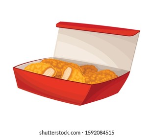 Fried Fast Food Chicken Parts Packed in Takeaway Carton Box Vector Illustration